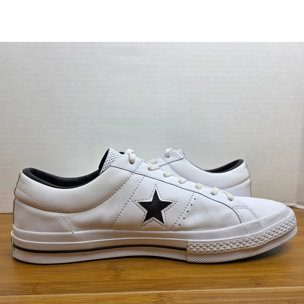 Converse One Star Perforated Leather Low Top White Black 158464C M 12 W 14 - Picture 4 of 11